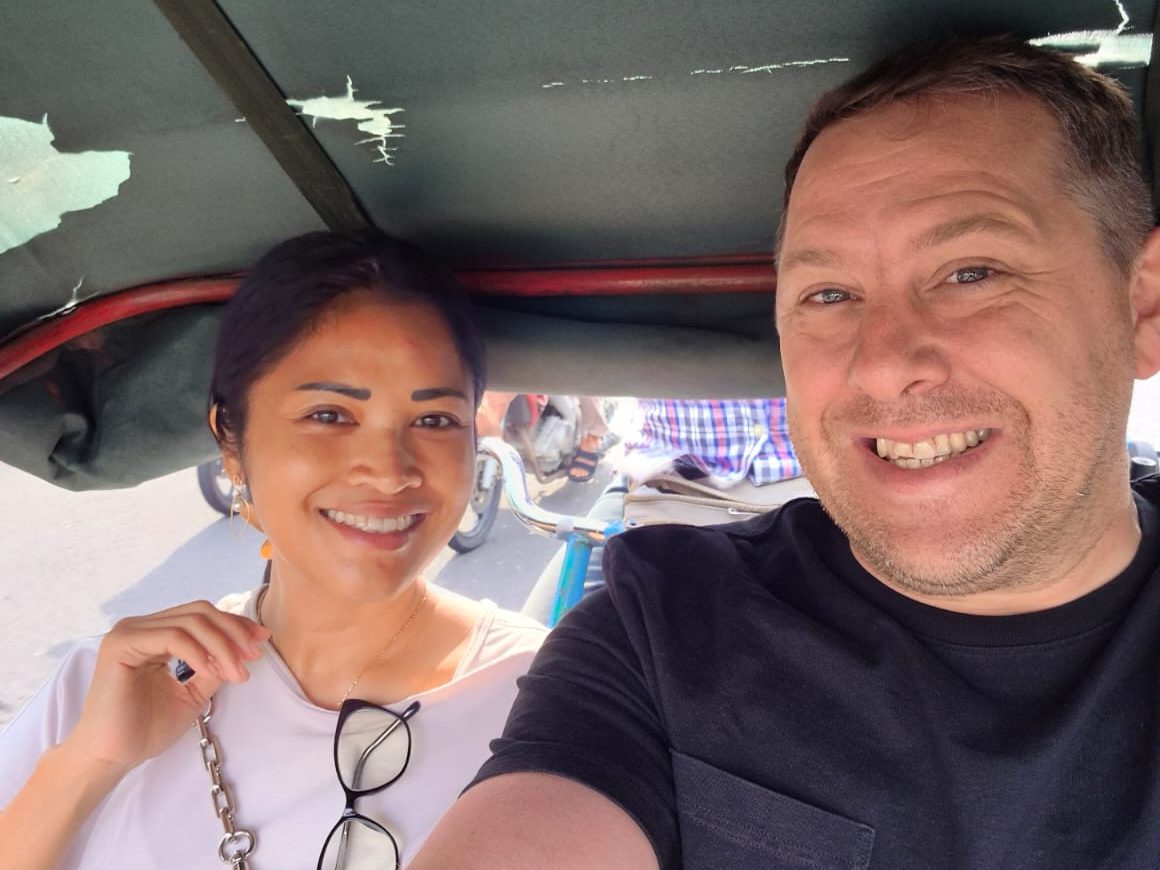 Yuli and Nic together on a becak ride in Indonesia